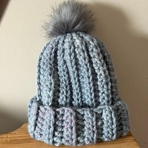 Cozy Gray handmade crochet Pom-Pom Beanie for adults - Picture 1 of 4